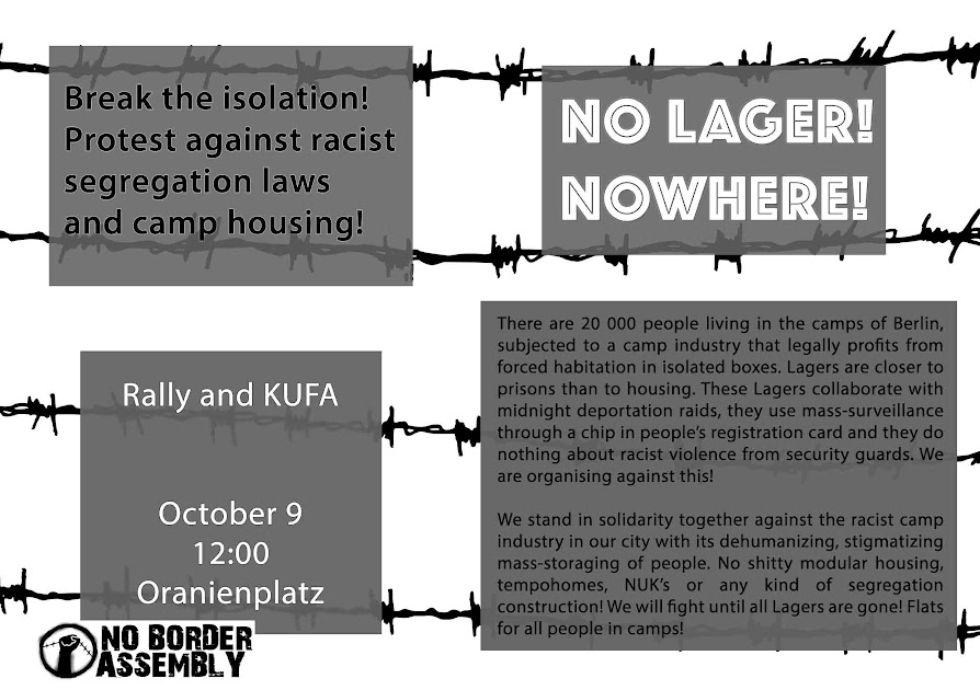 NO LAGER! NOWHERE! Rally and Küfa on 9 October
